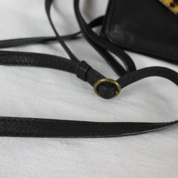 Lucky Brand Crossbody Black with Tan Leather Purse Horsehair Cheetah Print Strap - Picture 10 of 15
